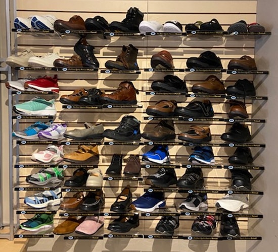 display of mounted diabetic shoes